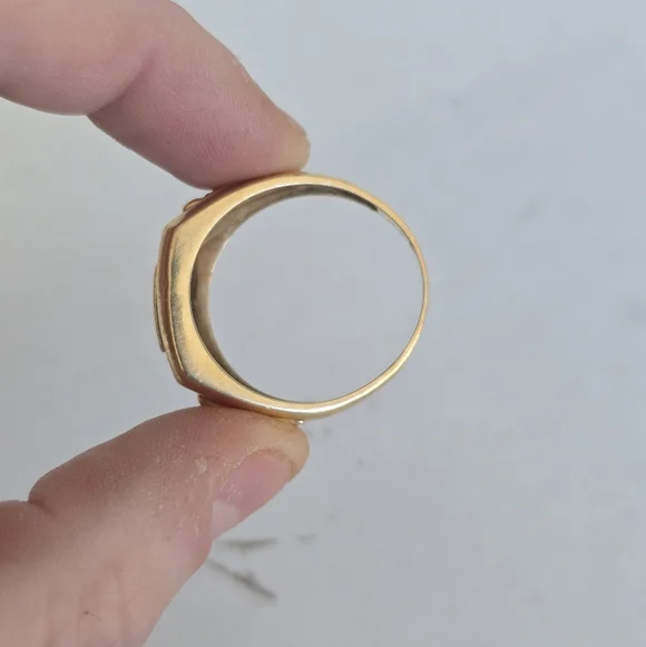 Mens solid 14k yellow gold Genuine diamonds cluster signet ring